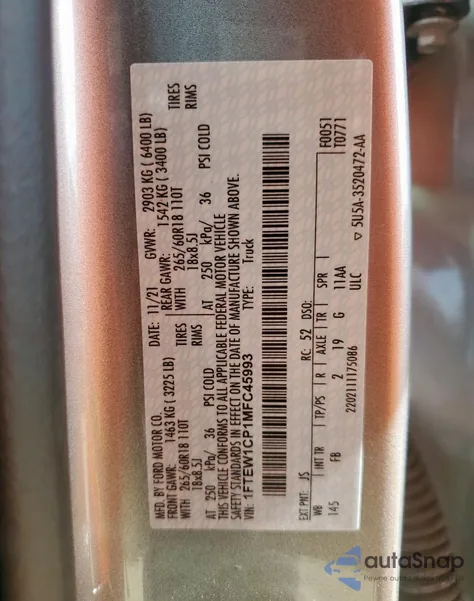 2021 Ford F150 Supercrew from USA, damaged, VIN 1FTEW1CP1MFC45993